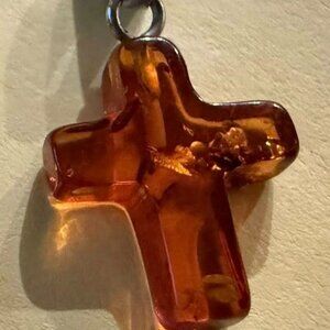 Vintage Amber Pendant with Sterling Silver Bale
